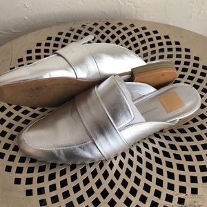 Silver backless loafers